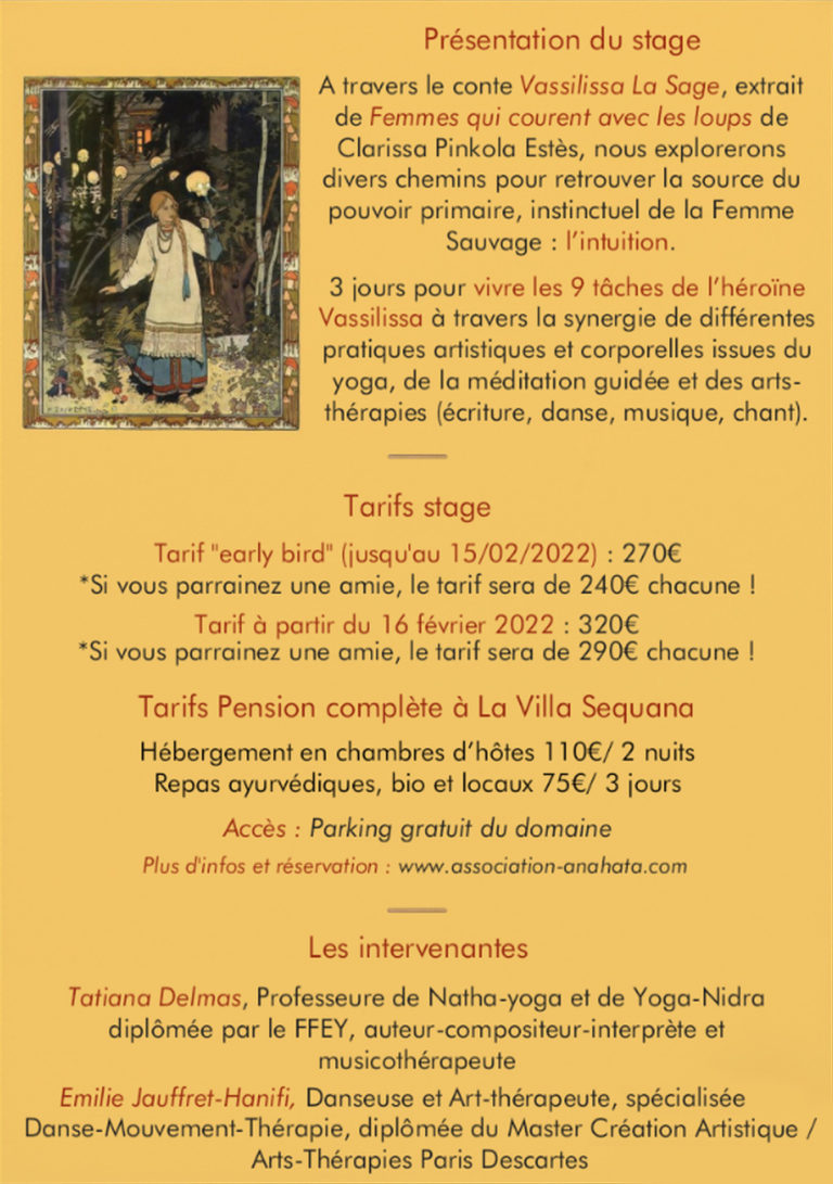Stage Conte, Yoga et Arts-Thérapies - Vassilissa la Sage (avril 2022) Cuges les Pins